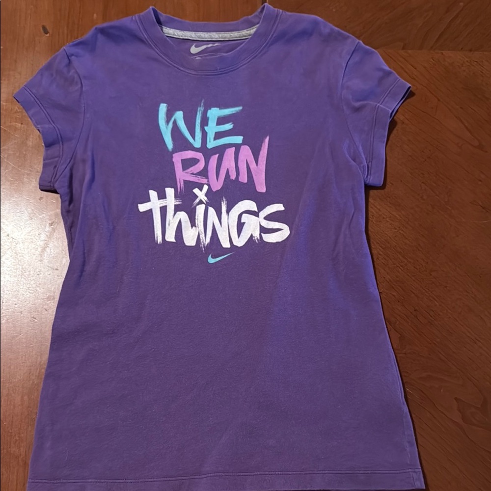 Girls Nike Purple Short Sleeve Tee with Graffiti Print
